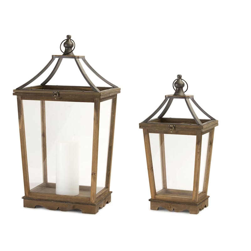 Melrose International Wood Lantern Set