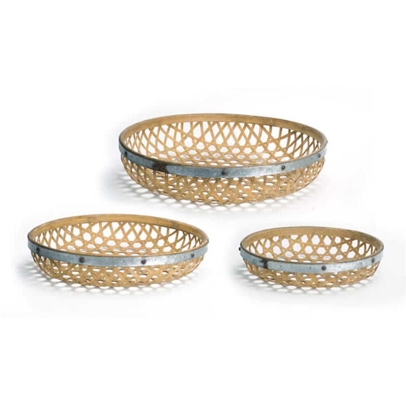 Melrose International Round Woven Bamboo Trays Set of 3