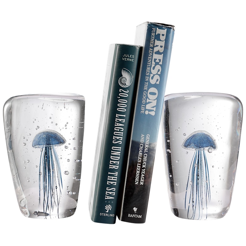 San Pacific International Art Glass Jellyfish Wedge Bookends