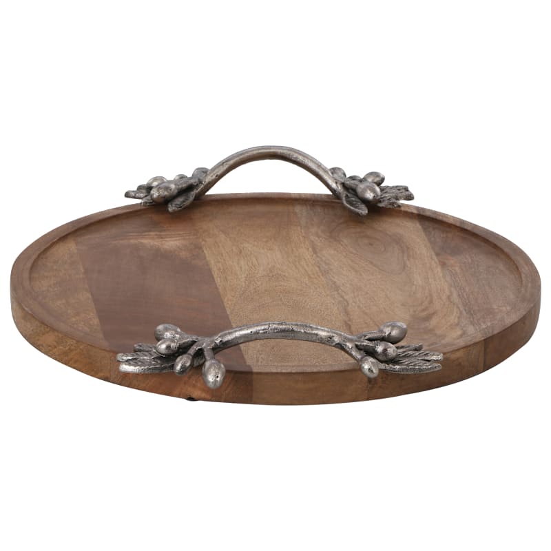 San Pacific International Leaf And Berry Mango Wood Handle Tray