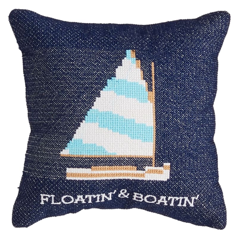 Mud Pie Floatin' and Boatin' Embroidered Mini Pillow