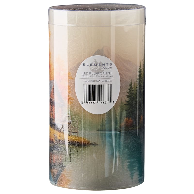 Crestview Collection Tall LED Printed Autumn Lake Candle