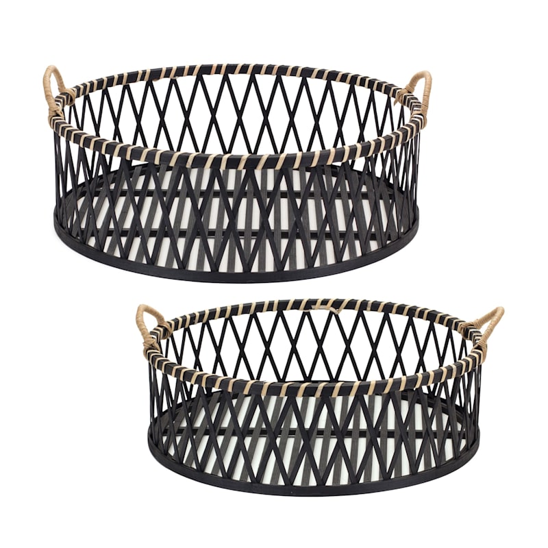 Melrose International Round Bamboo and Rattan Trays