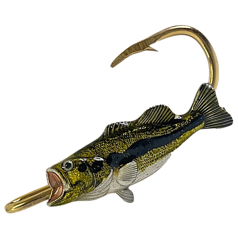 Hookits Black Bass Fishing Hook Hat Pin Clip