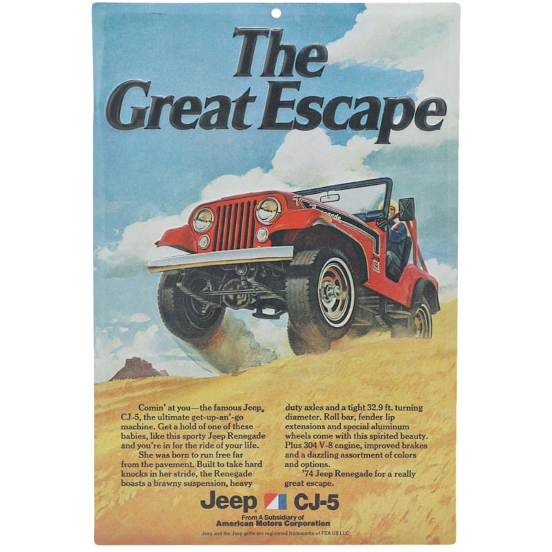 Open Road Brands The Great Escape Jeep Metal Sign