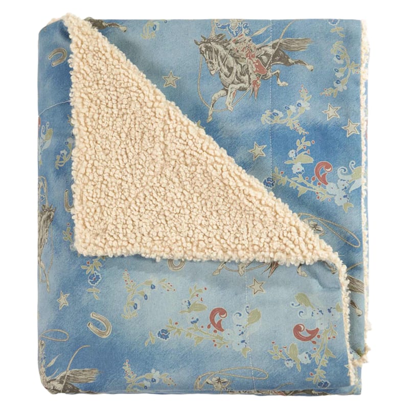 HiEnd Accents Lee Western Washed Denim Teddy-Back Throw