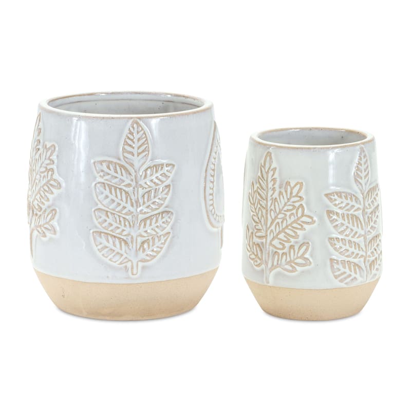 Melrose International Porcelain Leaf Decorative Pots Set of 2