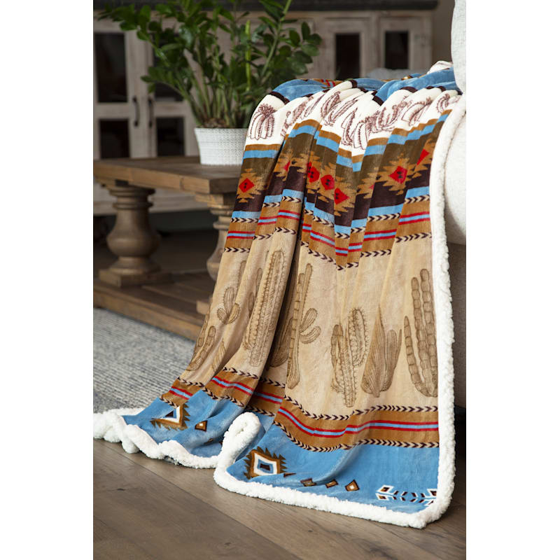 Carstens, Inc. Cactus Stripe Plush Sherpa Throw