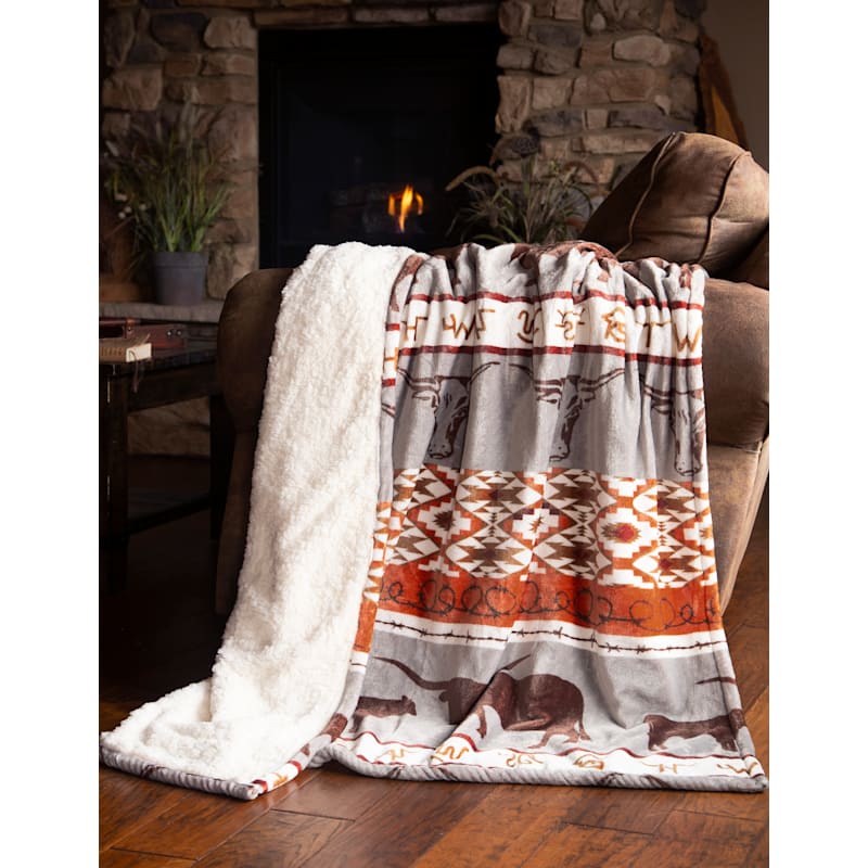 Carstens, Inc. Longhorn Plush Sherpa Throw