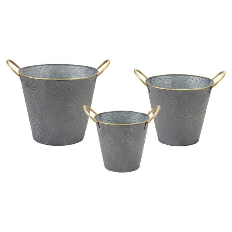 Melrose International Aztec Metal Pail Planters Set of 3