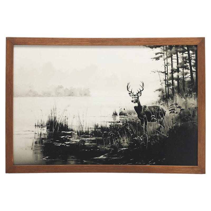 Open Road Brands Deer and Foggy Landscape Framed Wall Art