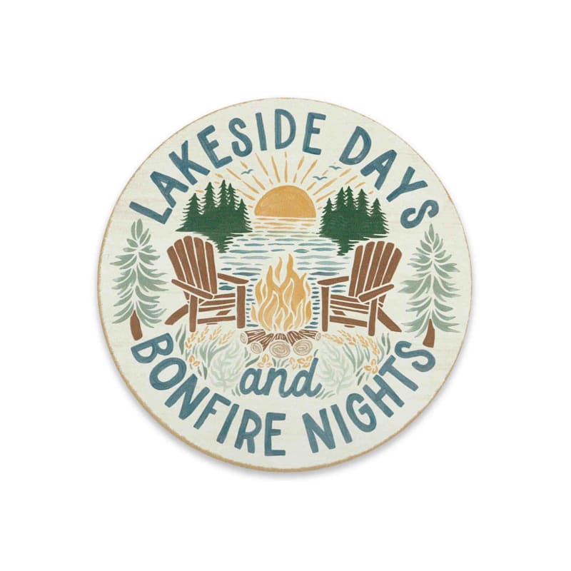 Open Road Brands Lakeside Days and Bonfire Nights Round Wood Plaque Art by Laurie Marshall