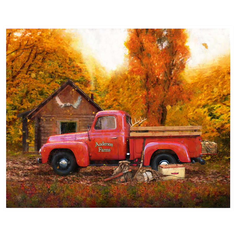 Nostalgic Red Truck Hunting Personalized Block Mount by Scott Kennedy
