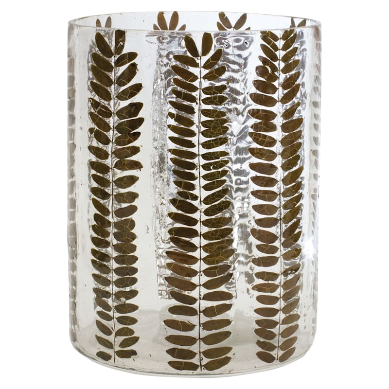 Melrose International Dried Rowan Leaf Glass Candle Holder