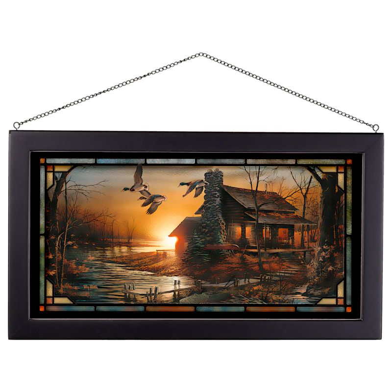 Wild Wings Golden Retreat Mallards Stained Glass Hang Art by Terry Redlin
