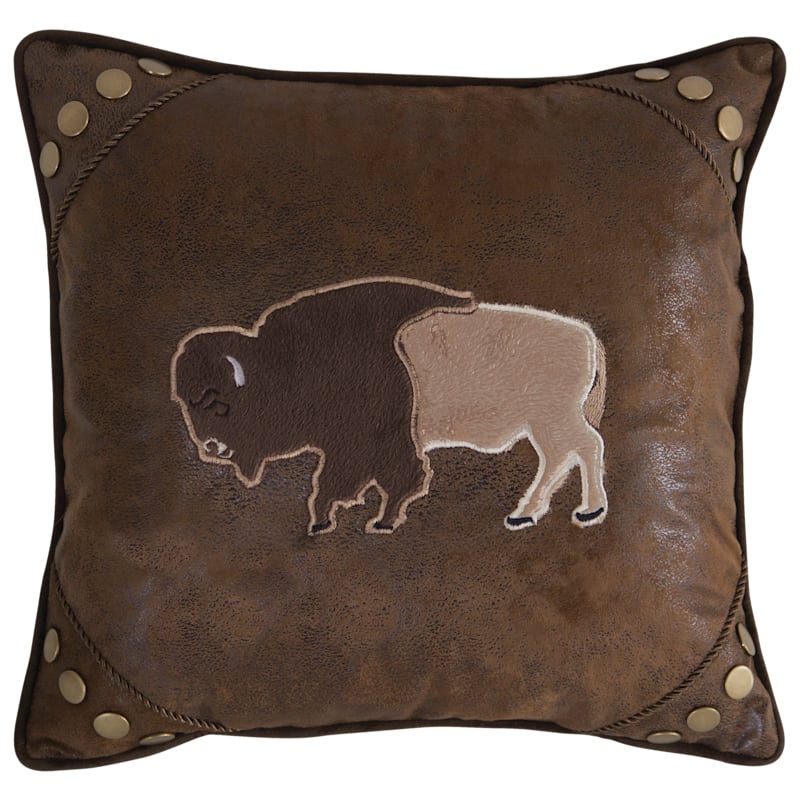 Carstens Wrangler Stars & Stripes Collection Faux Leather Buffalo Throw Pillow