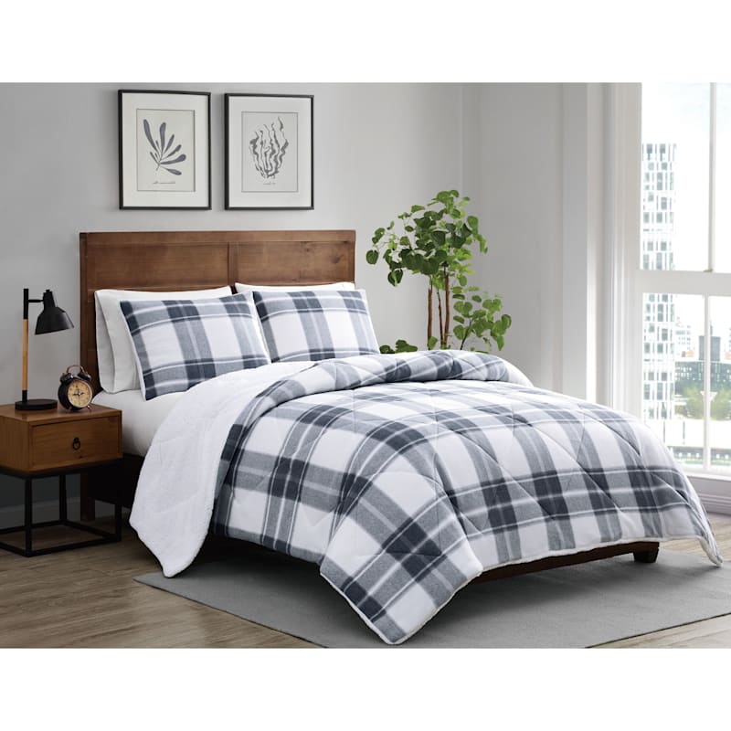 Cannon Cozy Teddy Plaid Grey Comforter Set