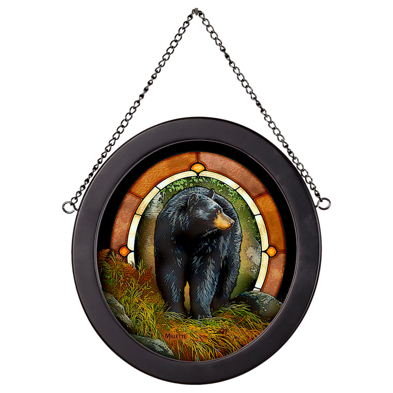 Wild Wings Shades of Autumn Bear Stained Glass Hang Art by Rosemary Millette