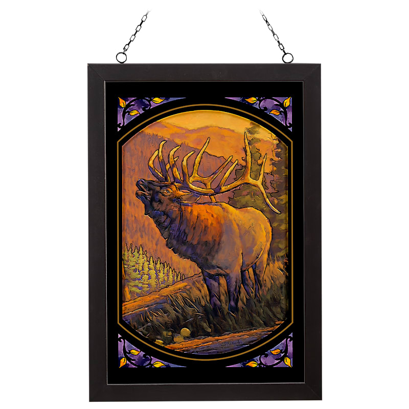Wild Wings The Conquest Elk Stained Glass Hang Art by Tony Hilscher