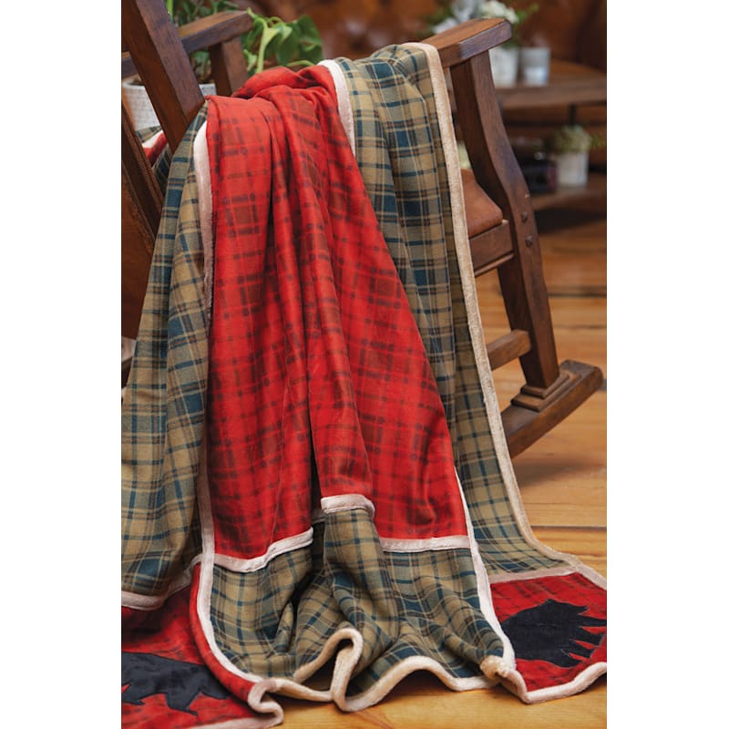 Carstens, Inc. Red Plaid Bear Grid Throw Blanket