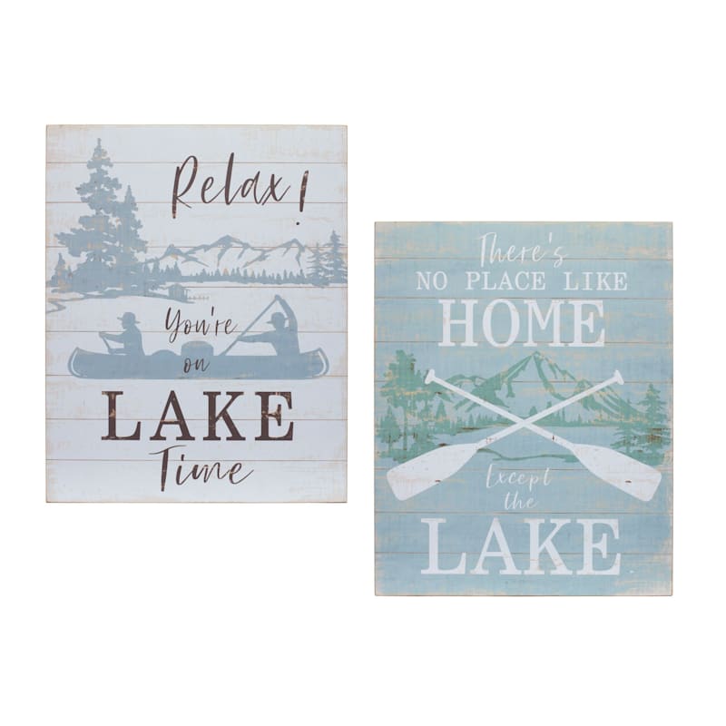 Melrose International Lake Time/No Place Like Home Wooden Lake Signs Set of 2
