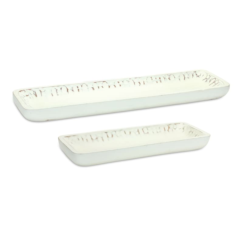 Melrose International Mango-Wood Trays Set of 2