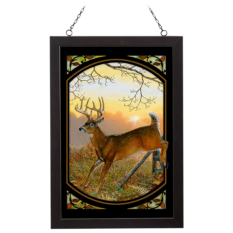 Wild Wings Sunset Retreat Deer Stained Glass Hang Art by Persis Clayton Weirs