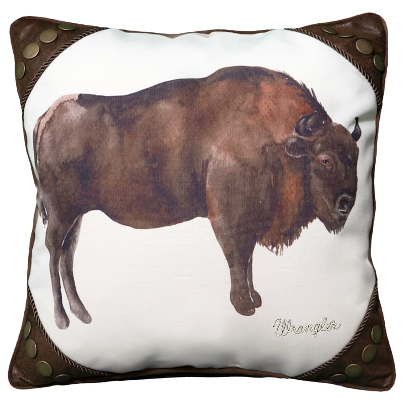 Carstens, Inc. Wrangler Watercolor Buffalo and Rivets Decorative Pillow