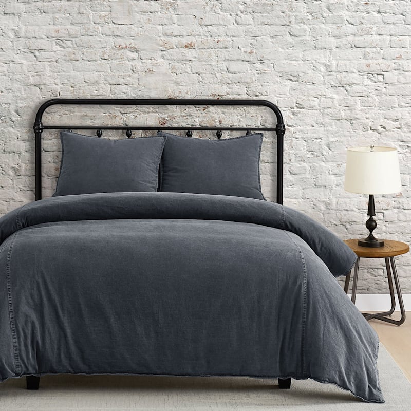 HiEnd Accents Stonewashed Cotton-Canvas Duvet Cover Bedding Set