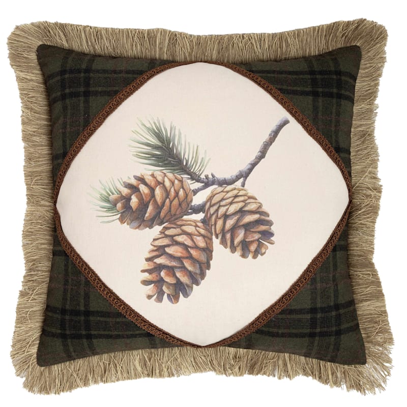 Carstens, Inc. Plaid Pinecone Throw Pillow