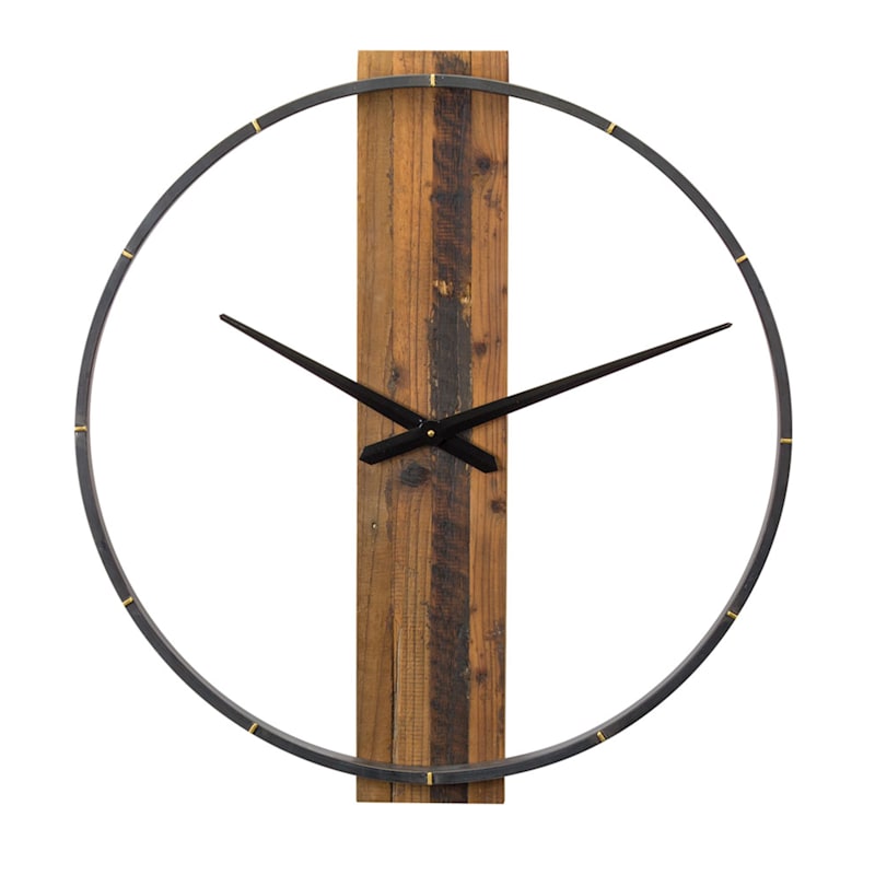 Melrose International Modern Wall Clock with Wood and Metal Face