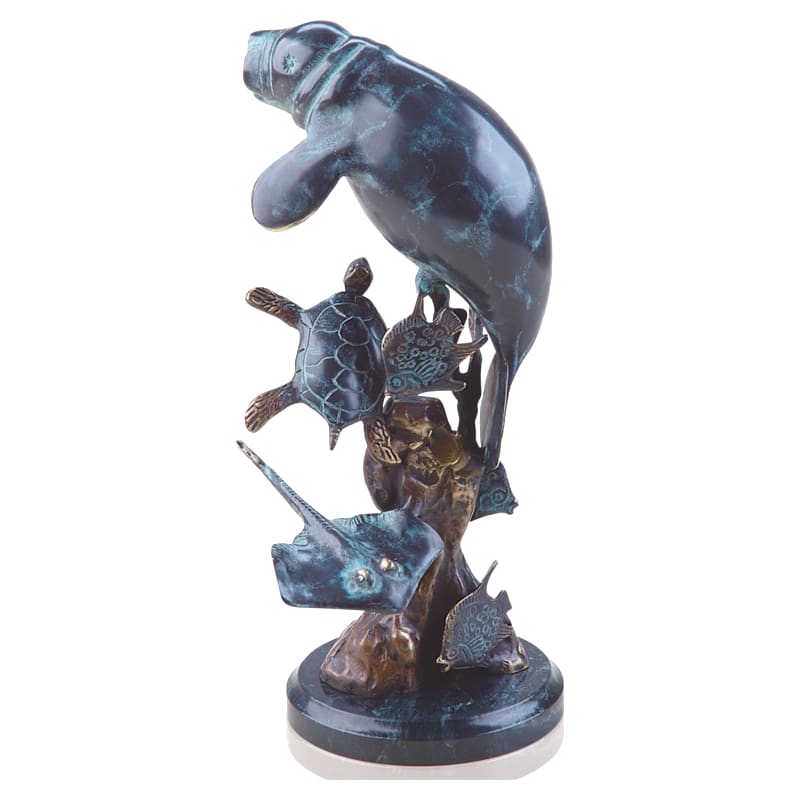 SPI Gallery Manatee and Friends Brass Sculpture on Marble Base