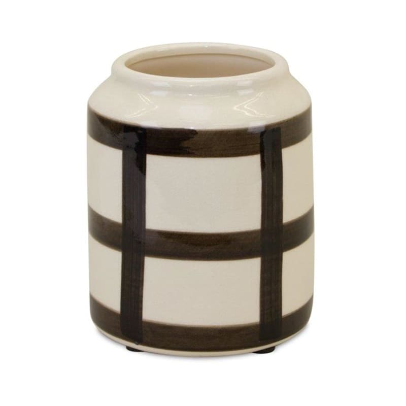 Melrose International Cream Vase with Black Accents