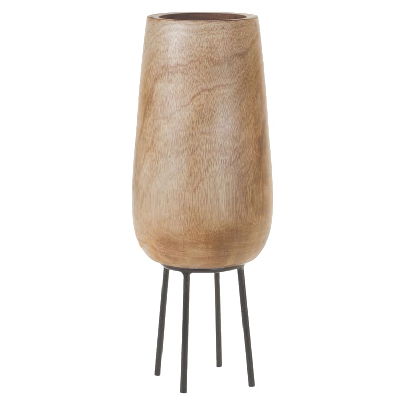 Melrose International Wood Vase with Metal Stand