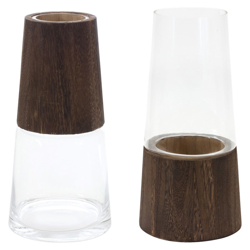 Melrose International Tapered Glass Vase with Wood Accent