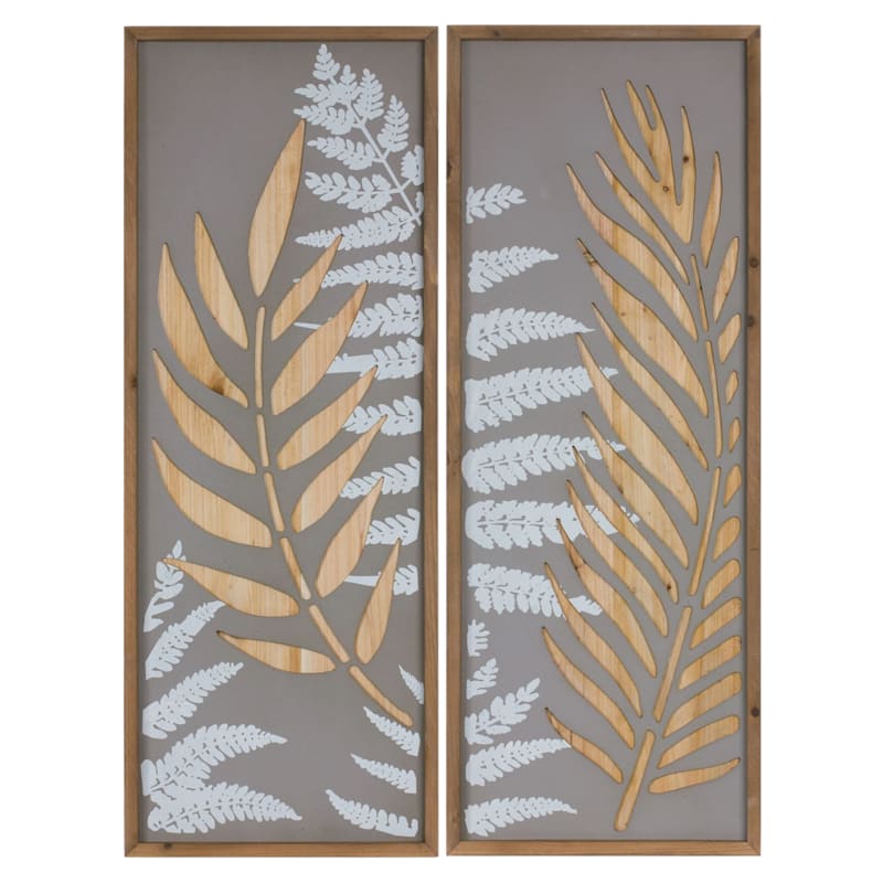Melrose International Wood Framed Fern Panel Wall Art Set of 2