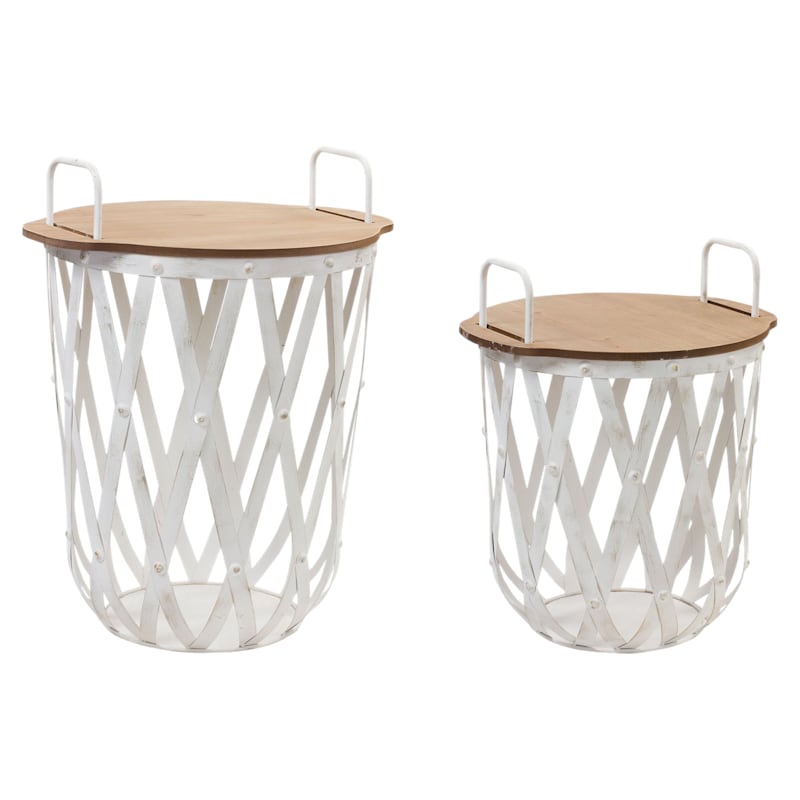 Melrose International Metal and Wood Side Basket Tables Set of 2