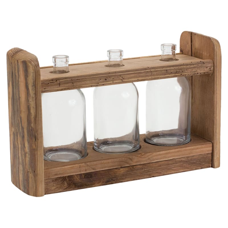 Melrose International Bottle Vases in Wood Stand