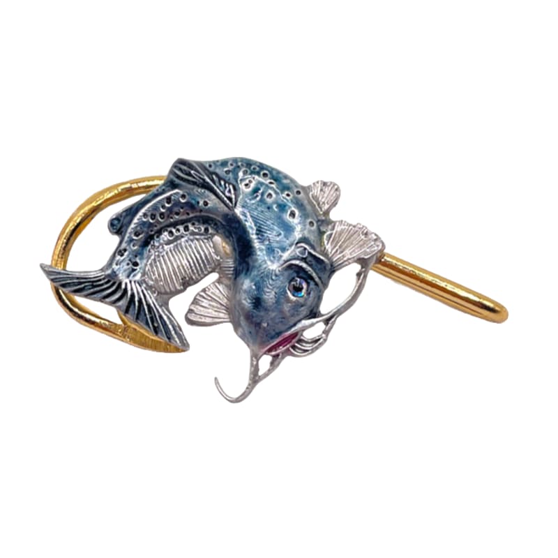 Hookits Blue Catfish Fishing Hook Hat Pin Clip