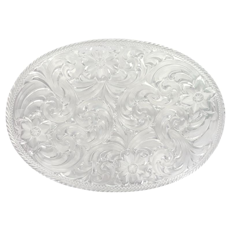 Montana Silversmiths Oval Silver Engraved Western Belt Buckle with Etched Trim