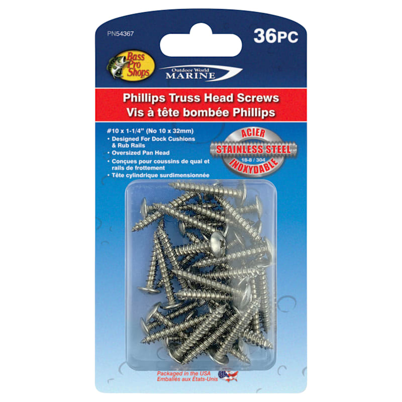 Bass Pro Shops 36-Piece Stainless Steel Phillips Truss Head Screws