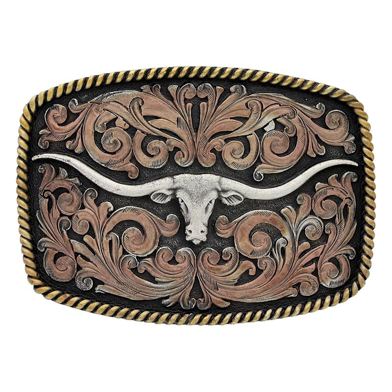 Montana Silversmiths Tri-Color Texas Longhorn Attitude Buckle
