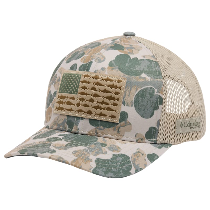 Columbia PFG Camo Fish Flag Patch Snap-Back Ball Cap