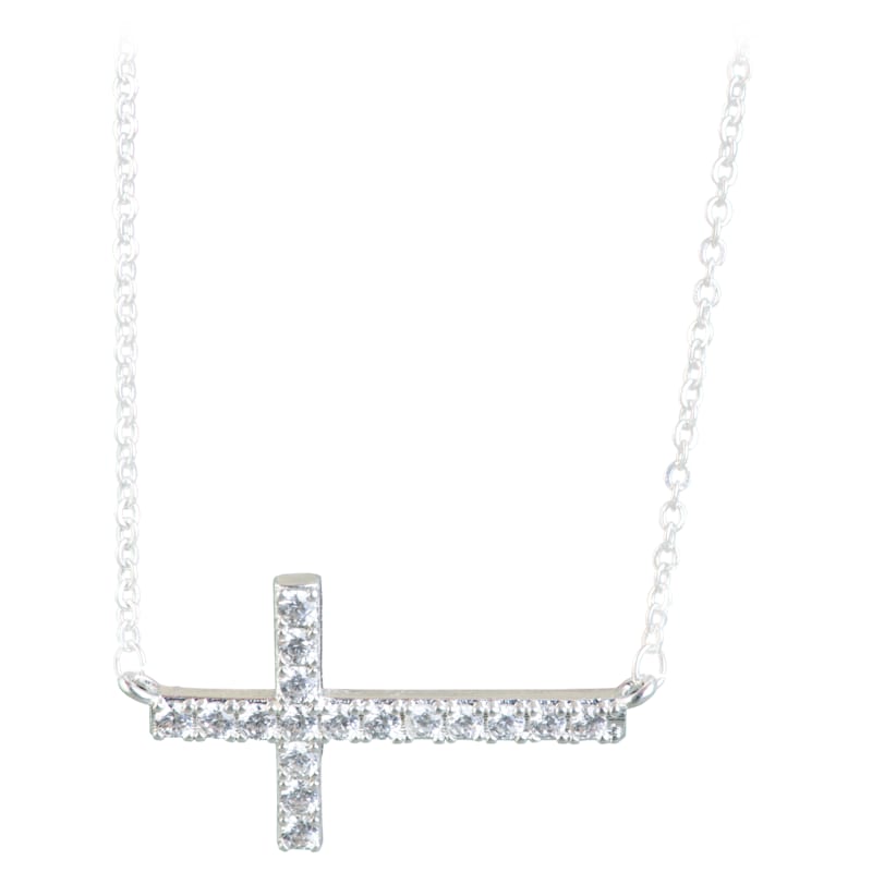 Amanda Blu Laying Cross Silver and Cubic Zirconia Necklace
