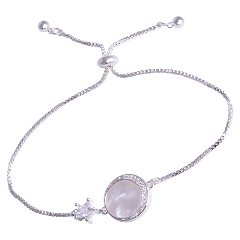 Amanda Blu Silver Crescent Moon and Star Mother of Pearl Bracelet