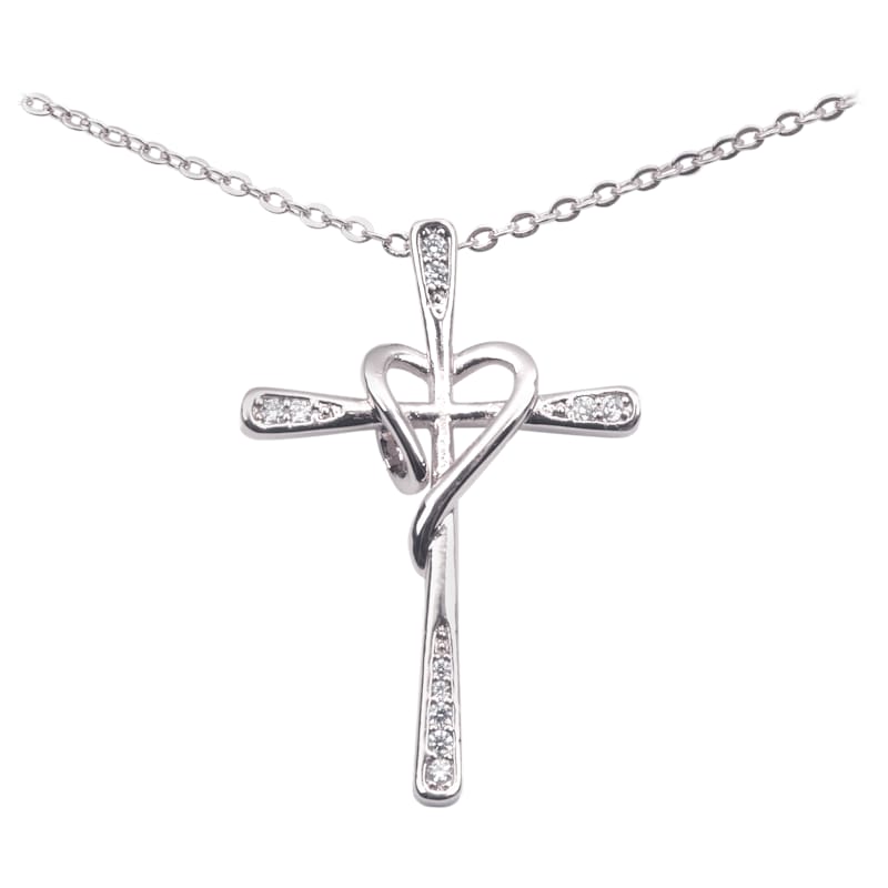 Amanda Blu 18'' Silver Pave Cross Heart Necklace
