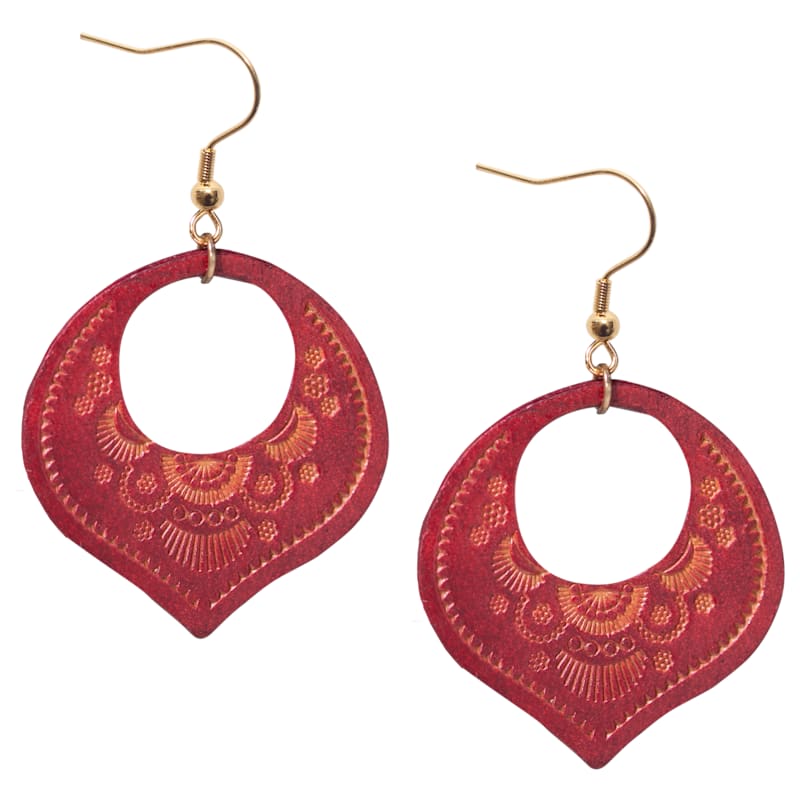 Amanda Blu Red Stamped Leather Earrings