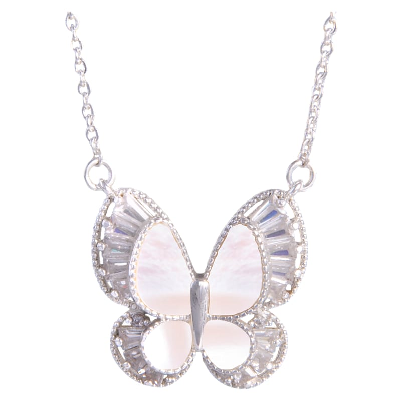 Amanda Blu Silver Mother-of-Pearl Fancy Butterfly Necklace