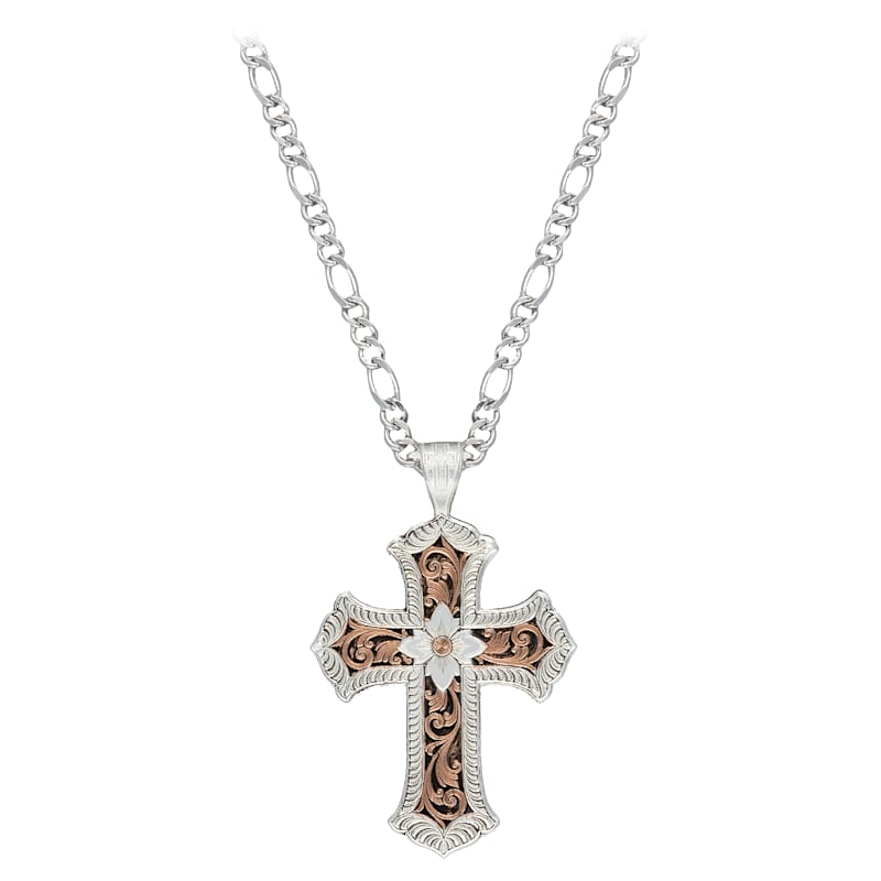 Montana Silversmiths Antiqued Rose Gold Scalloped Cross Necklace