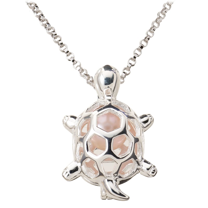 Wish Pearl Sterling Silver Necklace Turtle Pendant Gift Set